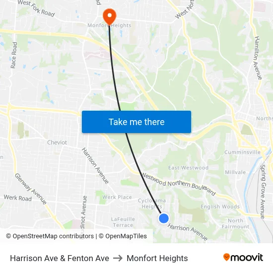 Harrison Ave & Fenton Ave to Monfort Heights map
