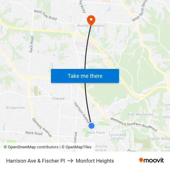 Harrison Ave & Fischer Pl to Monfort Heights map