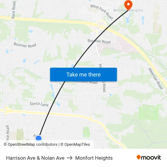 Harrison Ave & Nolan Ave to Monfort Heights map