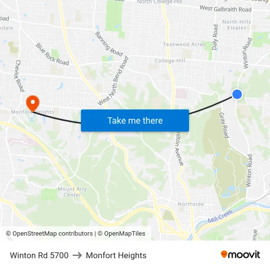 Winton Rd 5700 to Monfort Heights map