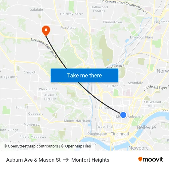 Auburn Ave & Mason St to Monfort Heights map