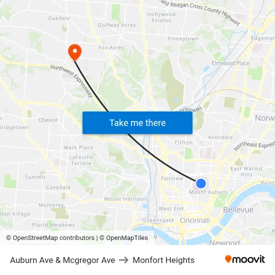 Auburn Ave & Mcgregor Ave to Monfort Heights map