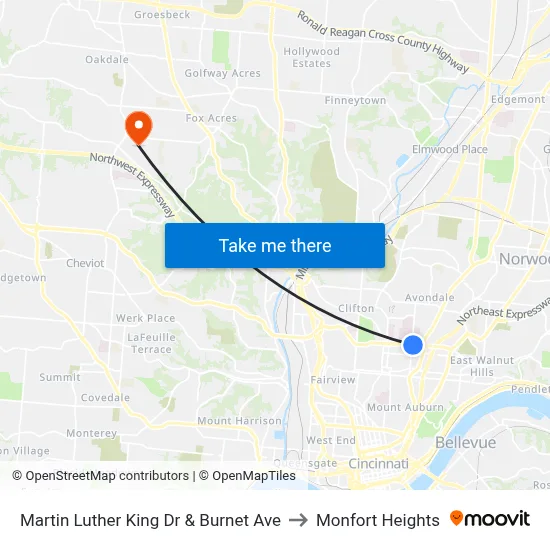 Martin Luther King Dr & Burnet Ave to Monfort Heights map