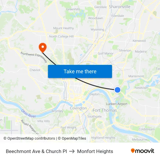 Beechmont Ave & Church Pl to Monfort Heights map