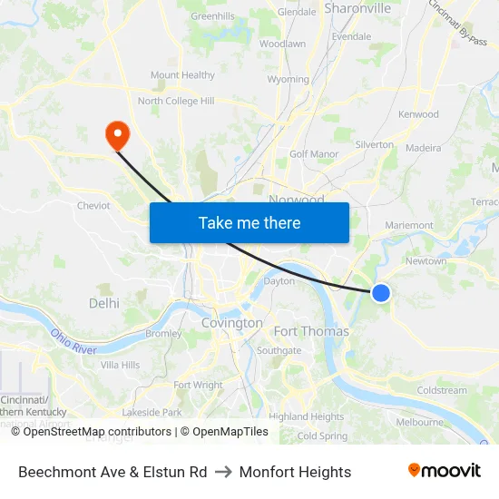 Beechmont Ave & Elstun Rd to Monfort Heights map