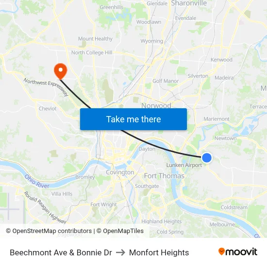 Beechmont  Ave & Bonnie Dr to Monfort Heights map