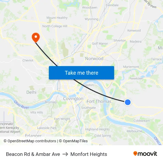 Beacon Rd & Ambar Ave to Monfort Heights map