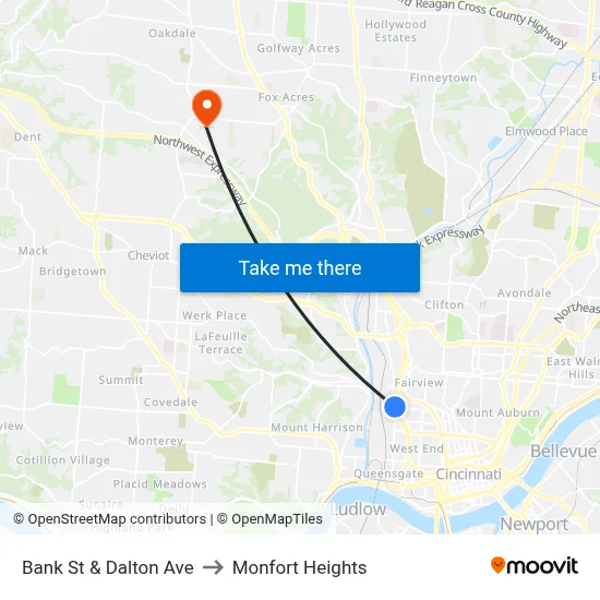 Bank St & Dalton Ave to Monfort Heights map