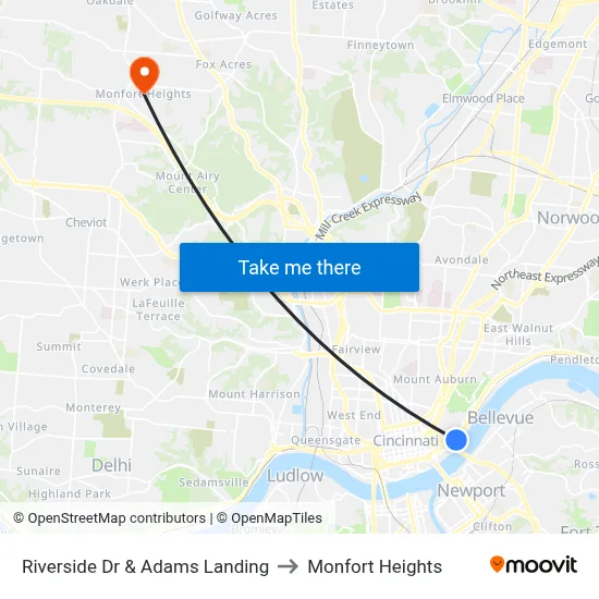 Riverside Dr & Adams Landing to Monfort Heights map