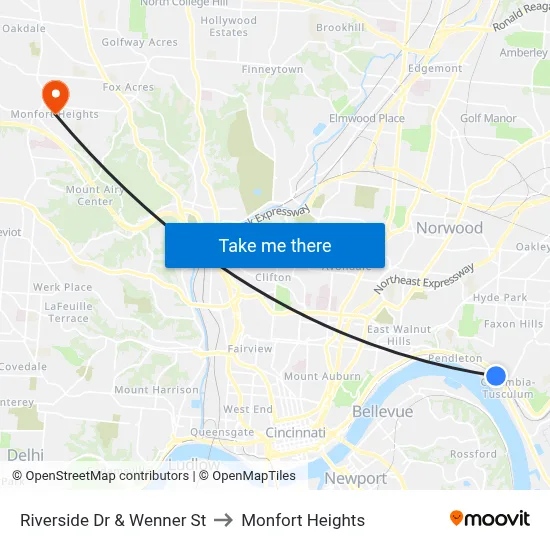 Riverside Dr & Wenner St to Monfort Heights map