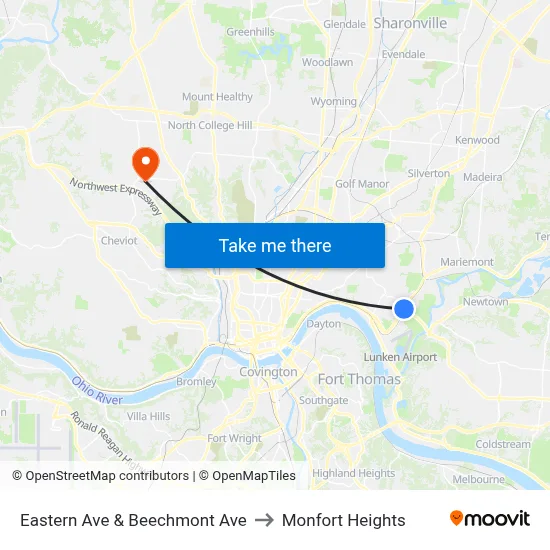 Eastern Ave & Beechmont Ave to Monfort Heights map