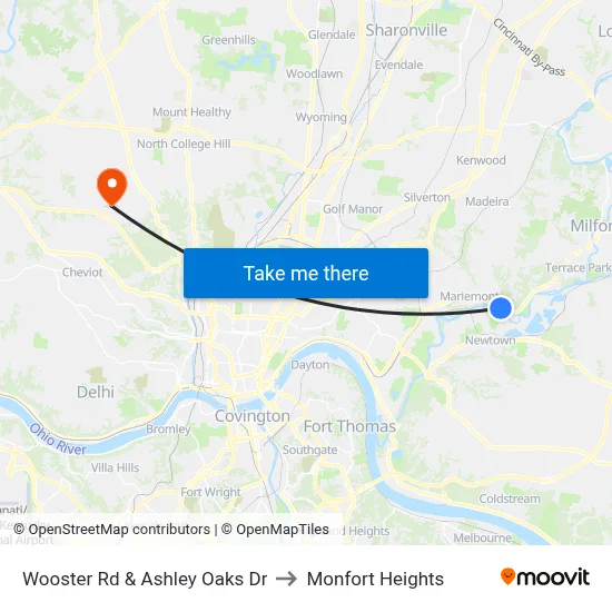 Wooster Rd & Ashley Oaks Dr to Monfort Heights map