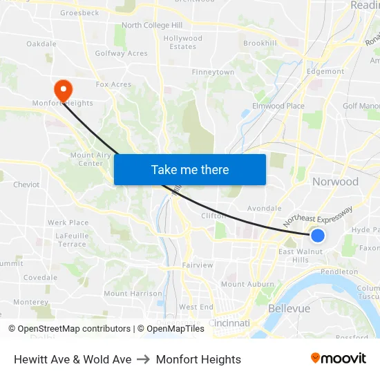 Hewitt Ave & Wold Ave to Monfort Heights map