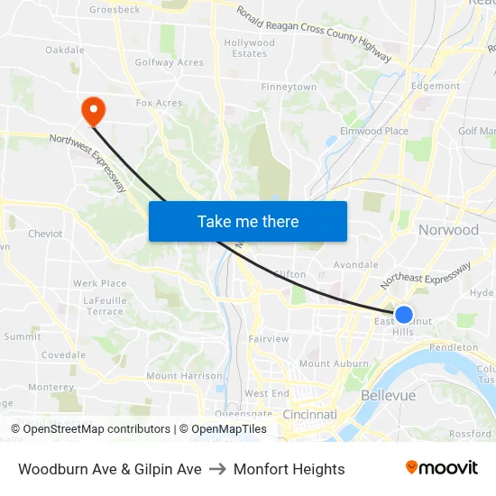 Woodburn Ave & Gilpin Ave to Monfort Heights map