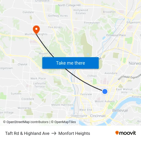 Taft Rd & Highland Ave to Monfort Heights map
