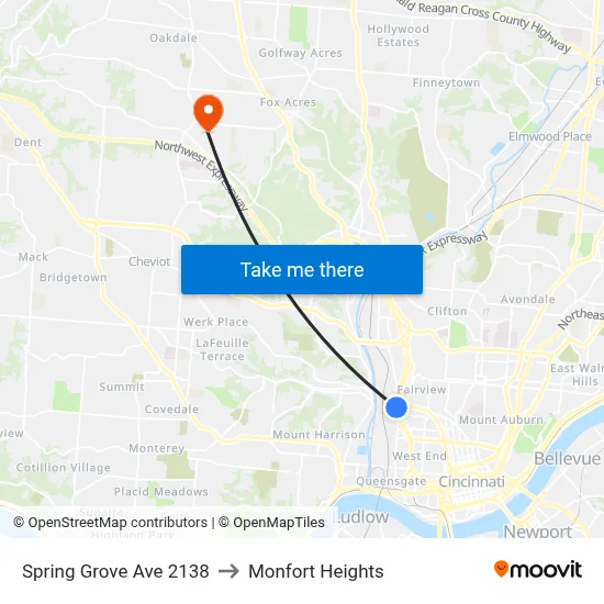 Spring Grove Ave 2138 to Monfort Heights map