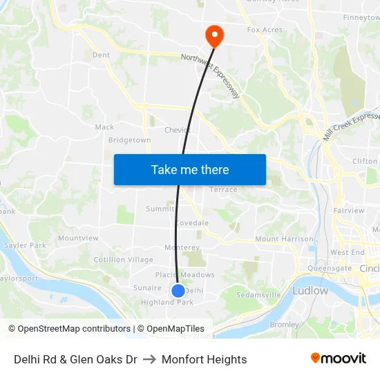 Delhi Rd & Glen Oaks Dr to Monfort Heights map