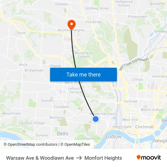 Warsaw Ave & Woodlawn Ave to Monfort Heights map