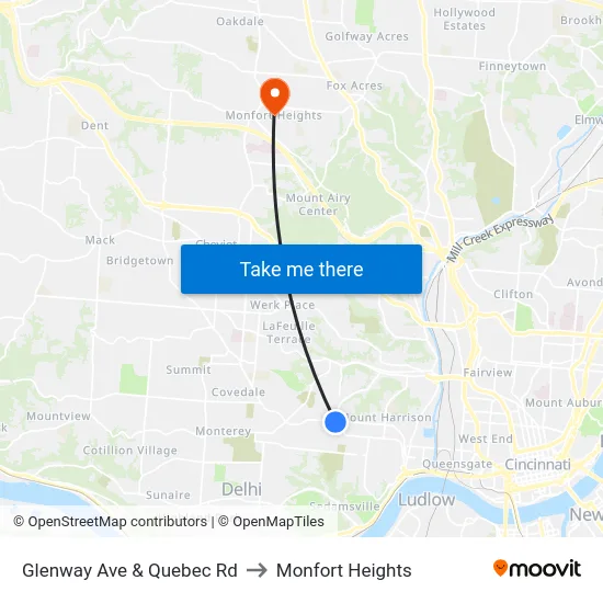 Glenway Ave & Quebec Rd to Monfort Heights map