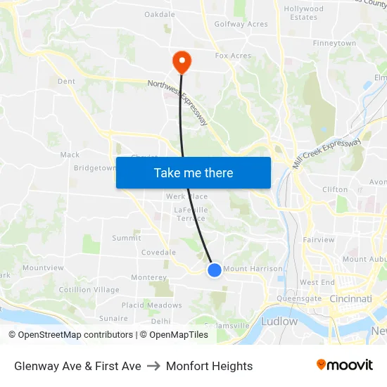 Glenway Ave & First Ave to Monfort Heights map