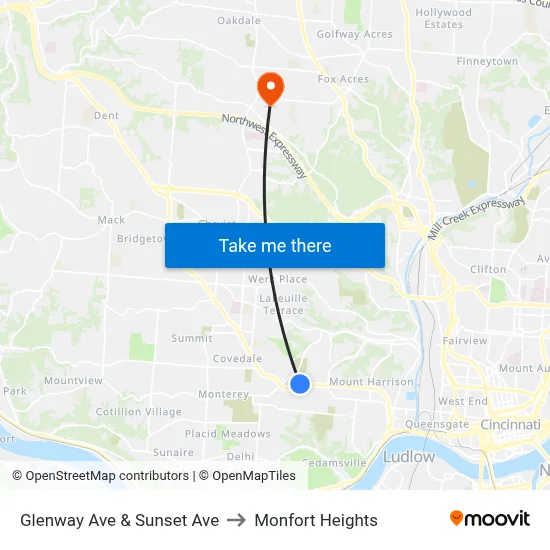 Glenway Ave & Sunset Ave to Monfort Heights map