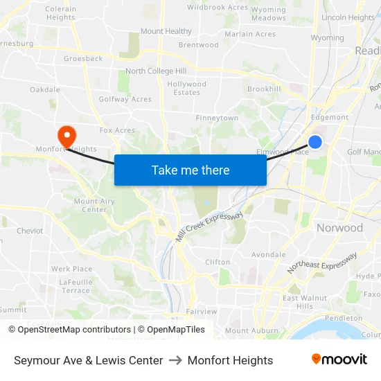 Seymour Ave & Lewis Center to Monfort Heights map