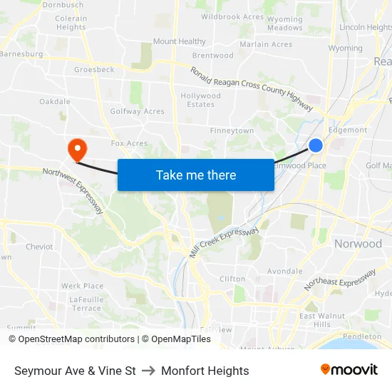 Seymour Ave & Vine St to Monfort Heights map