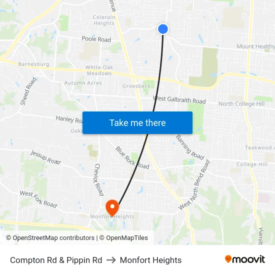 Compton Rd & Pippin Rd to Monfort Heights map