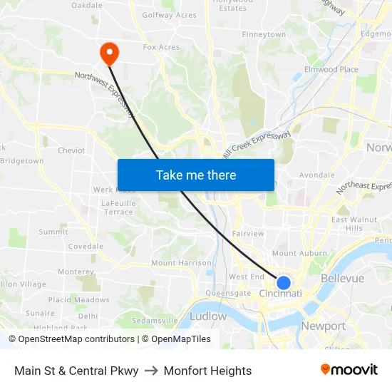 Main St & Central Pkwy to Monfort Heights map