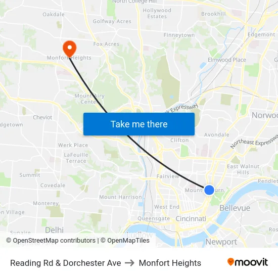 Reading Rd & Dorchester Ave to Monfort Heights map
