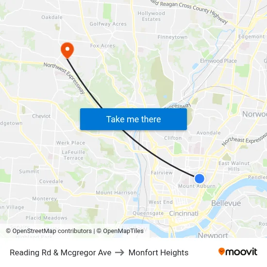 Reading Rd & Mcgregor Ave to Monfort Heights map