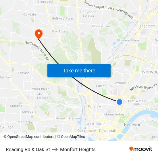 Reading Rd & Oak St to Monfort Heights map
