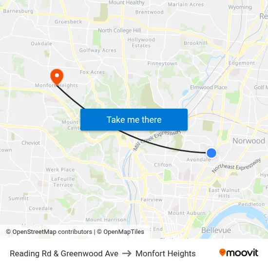 Reading Rd & Greenwood Ave to Monfort Heights map