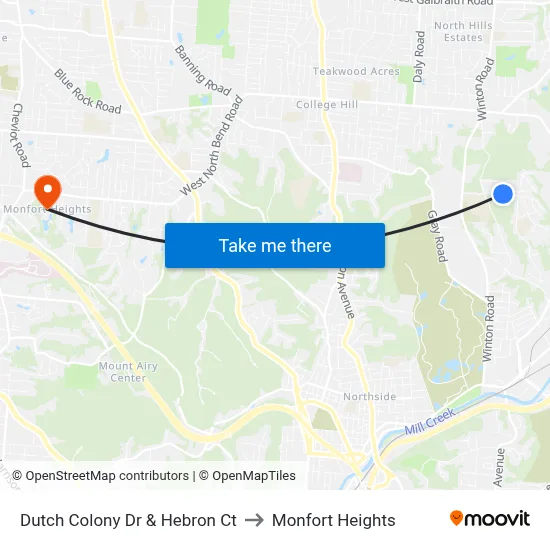 Dutch Colony Dr & Hebron Ct to Monfort Heights map