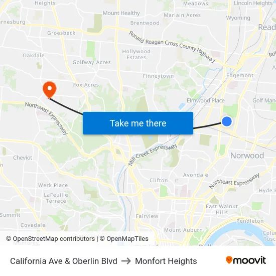 California Ave & Oberlin Blvd to Monfort Heights map
