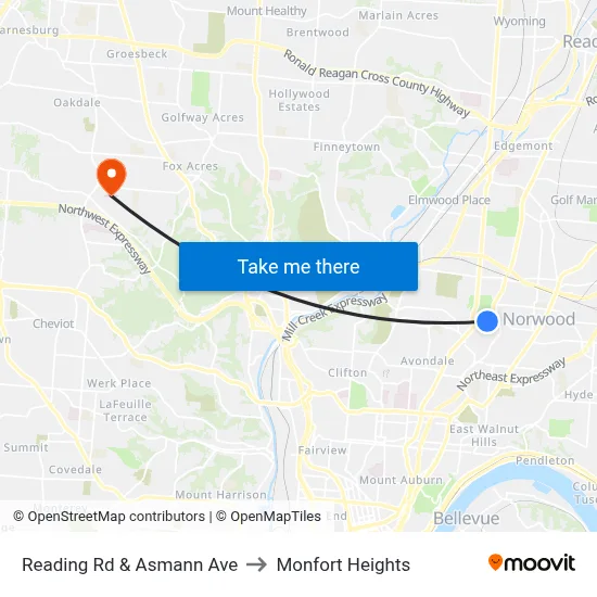 Reading Rd & Asmann Ave to Monfort Heights map