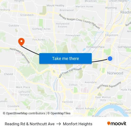 Reading Rd & Northcutt Ave to Monfort Heights map