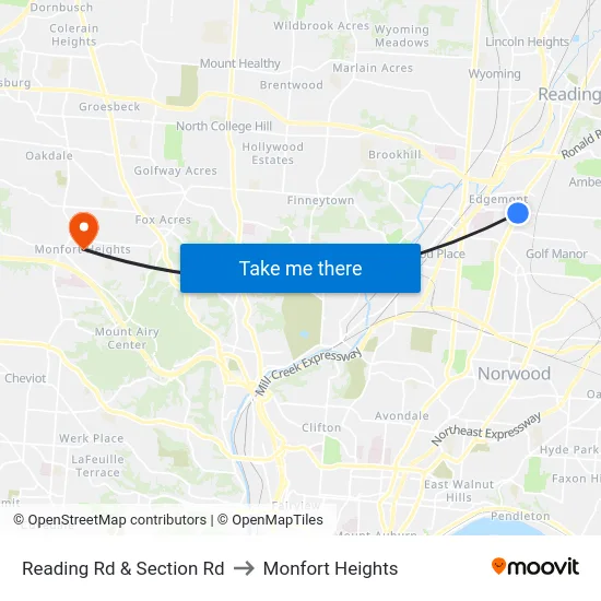 Reading Rd & Section Rd to Monfort Heights map