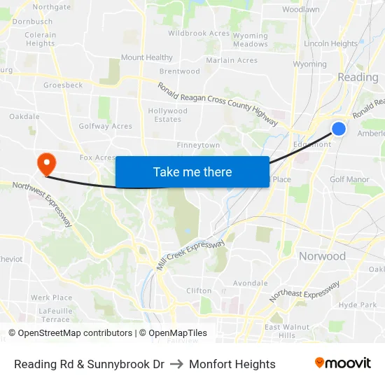 Reading Rd & Sunnybrook Dr to Monfort Heights map