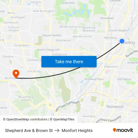 Shepherd Ave & Brown St to Monfort Heights map