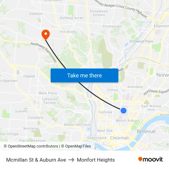 Mcmillan St & Auburn Ave to Monfort Heights map
