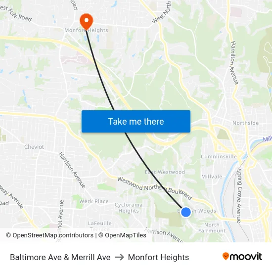 Baltimore Ave & Merrill Ave to Monfort Heights map