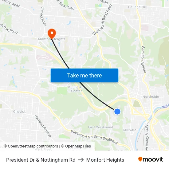 President Dr & Nottingham Rd to Monfort Heights map