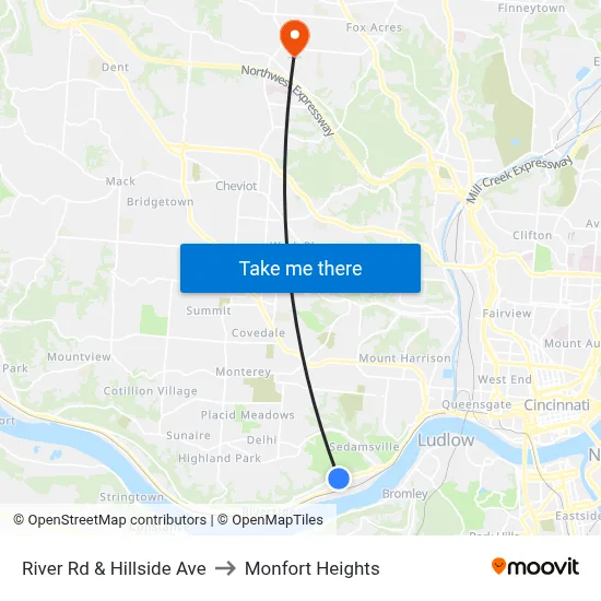 River Rd & Hillside Ave to Monfort Heights map