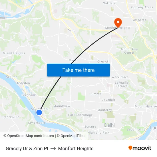 Gracely Dr & Zinn Pl to Monfort Heights map