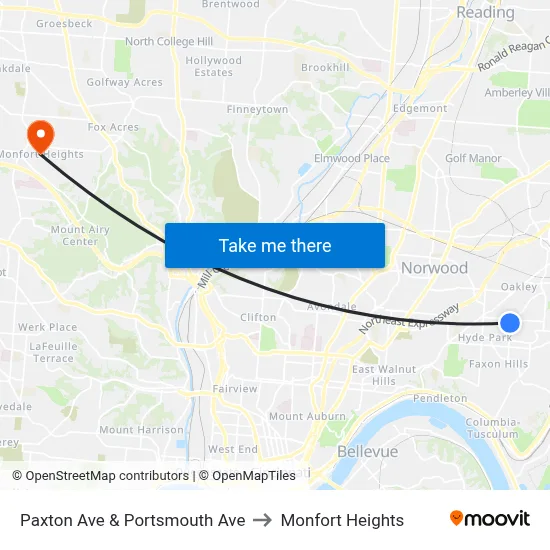 Paxton Ave & Portsmouth Ave to Monfort Heights map