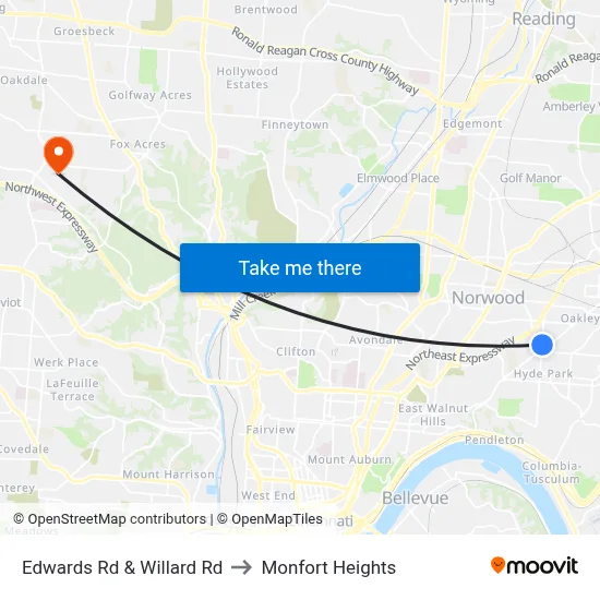 Edwards Rd & Willard Rd to Monfort Heights map