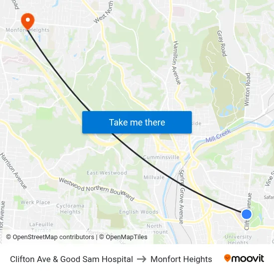 Clifton Ave & Good Sam Hospital to Monfort Heights map