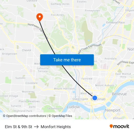 Elm St & 9th St to Monfort Heights map