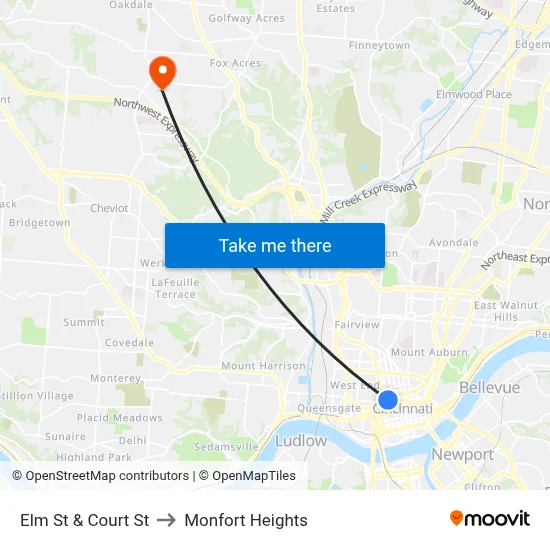 Elm St & Court St to Monfort Heights map